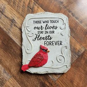 "Stay In Our Hearts Forever" 10.5" Cardinal Red Bird Memorial Remembrance Stone